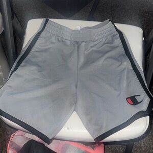 Champion Light Gray Mesh Shorts with Black Trim